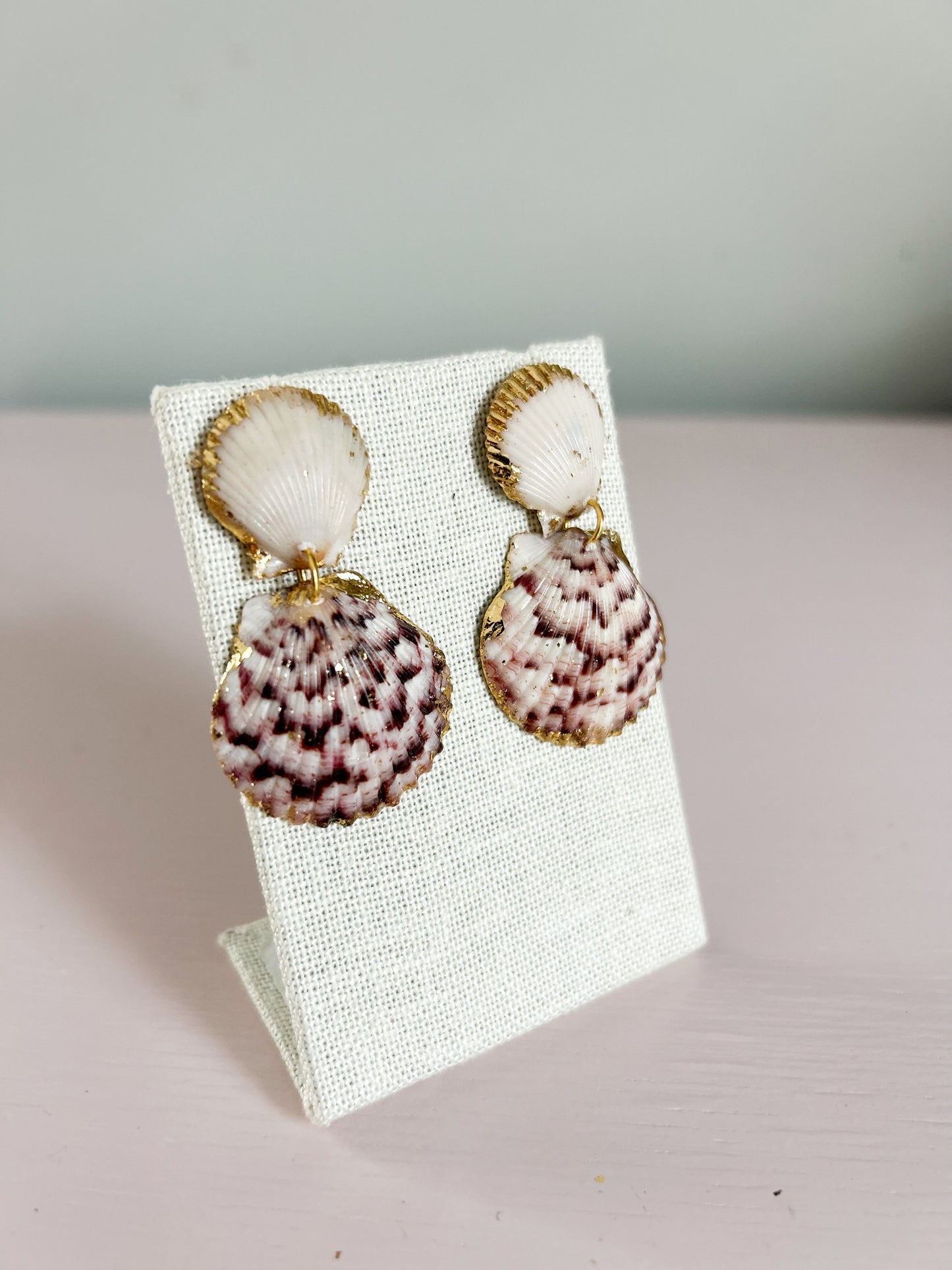 Purple and White Invisible String Earrings