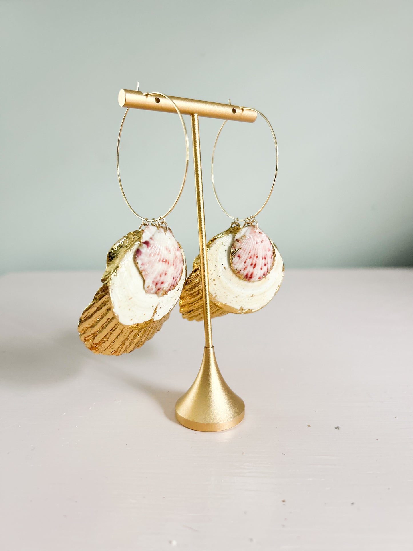 Gold, White and Pink Large Exile Hoops