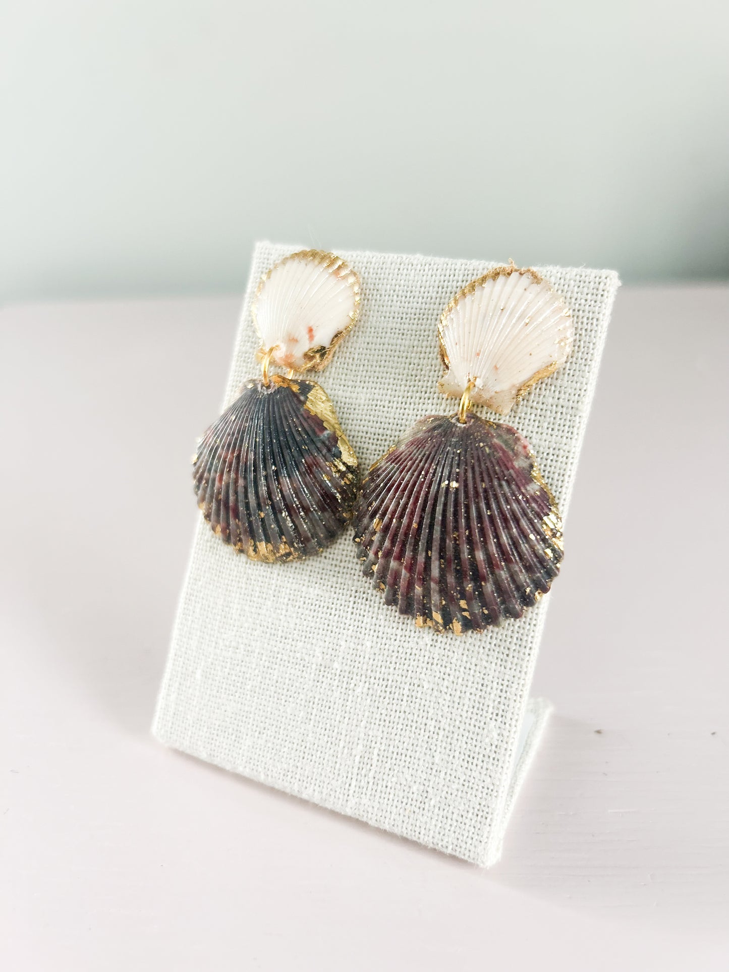 Cream and Burgundy Invisible String Earrings