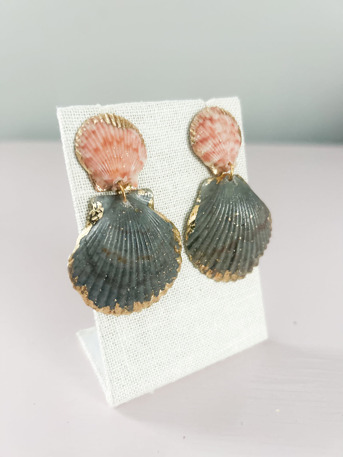 Peach and Grey Invisible String Earrings