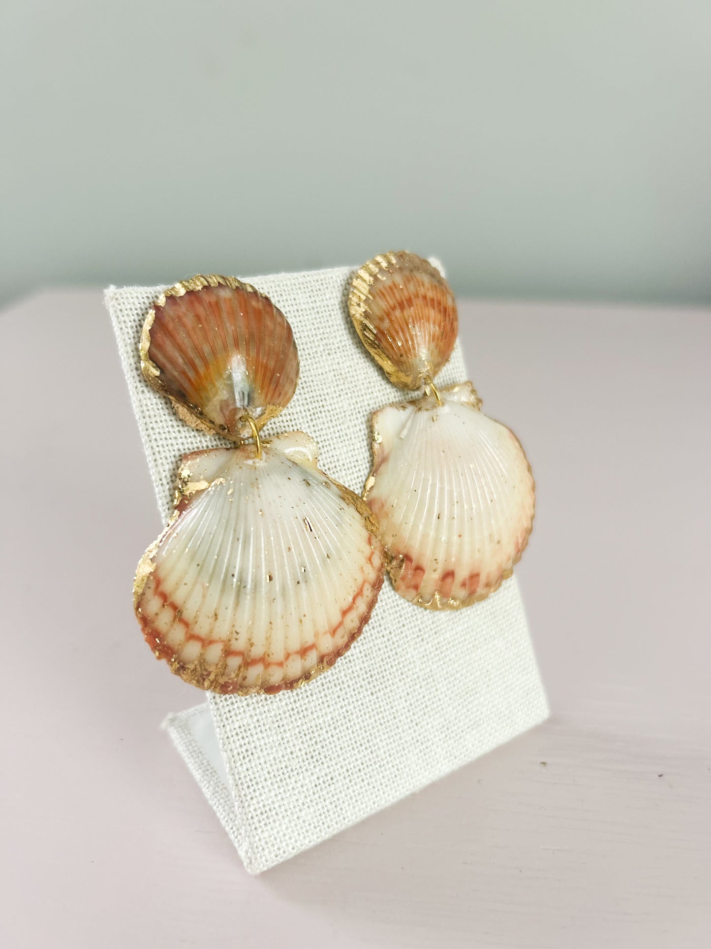 Orange and White Invisible String Earrings
