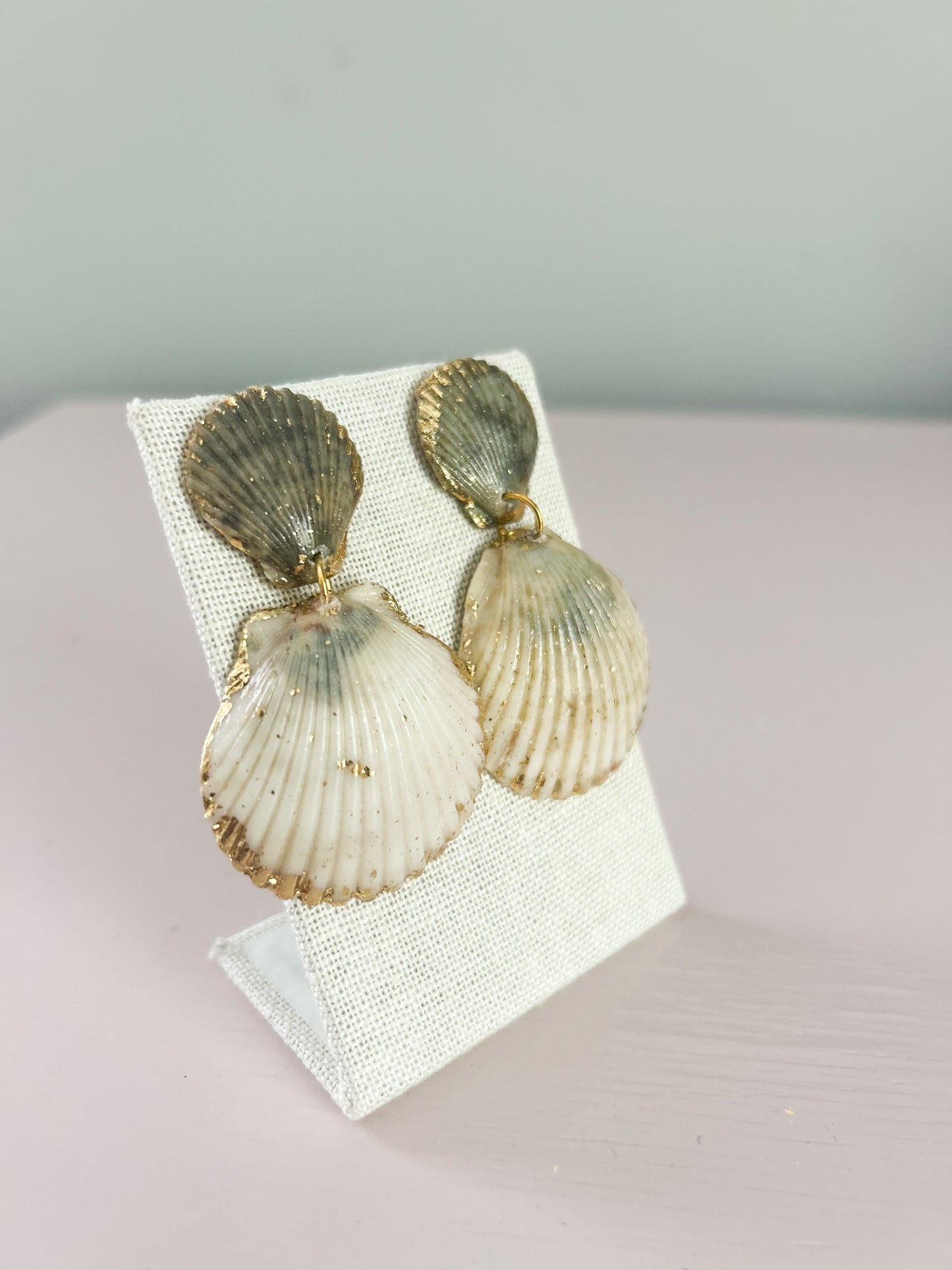 Cream and Blue Invisible String Earrings