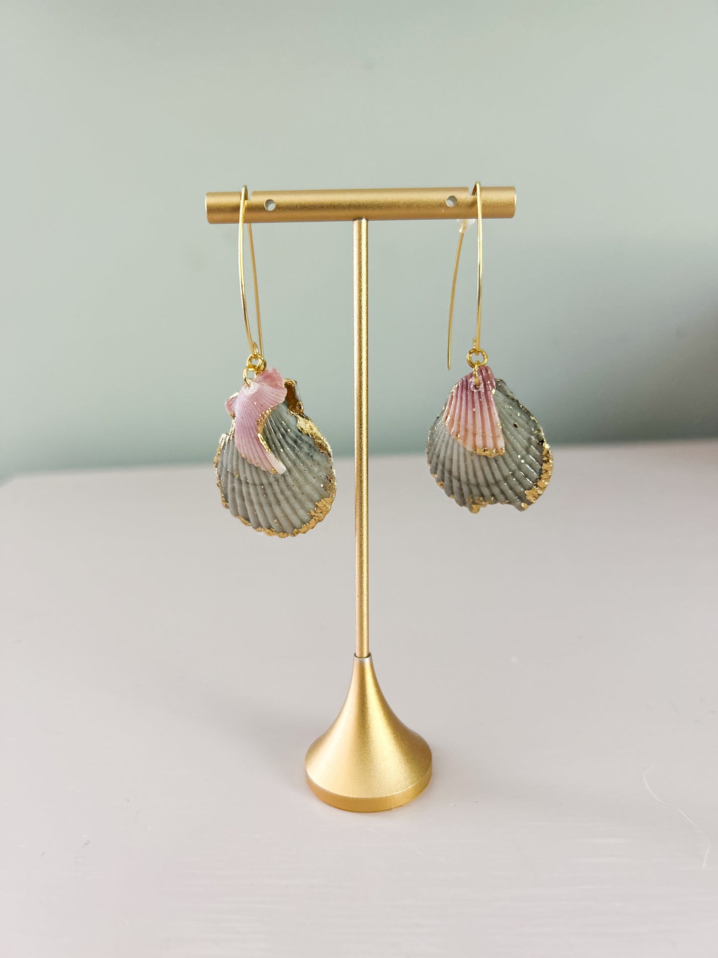Grey and Pink Exile Hook Earrings
