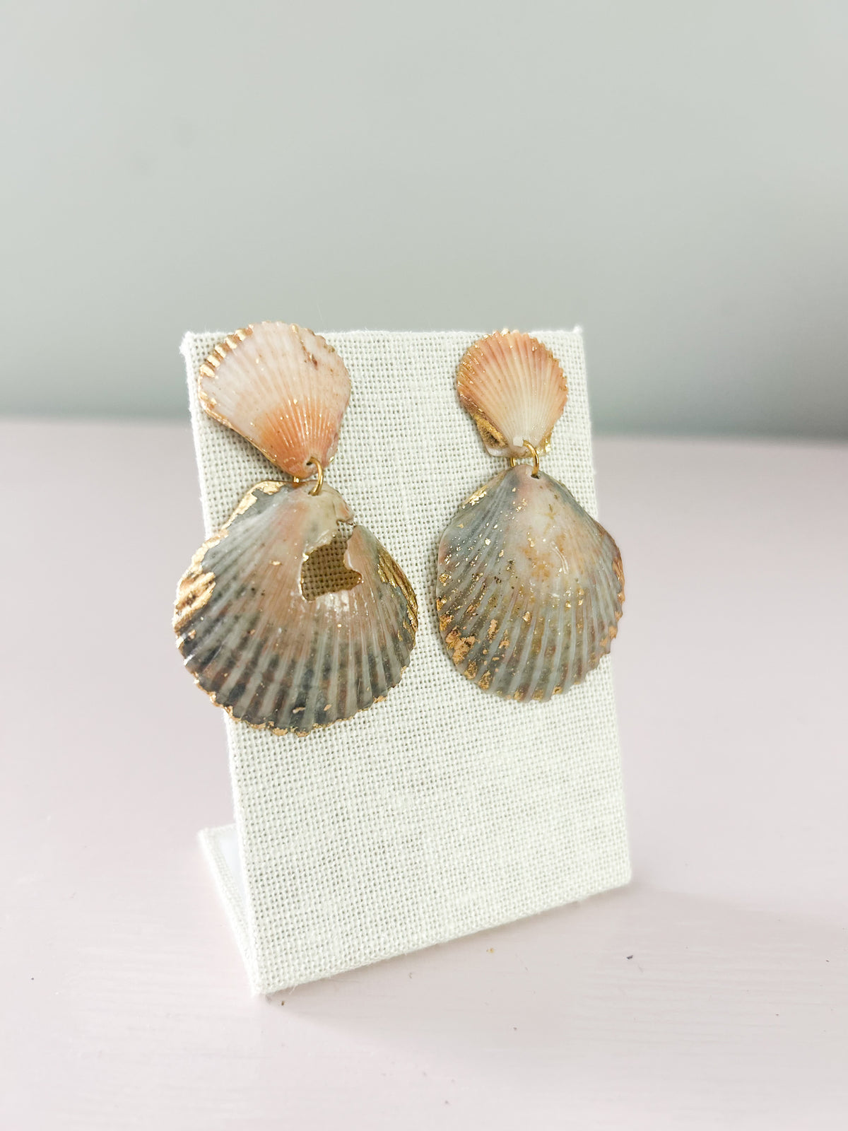 Orange and Grey Invisible String Medium Earrings