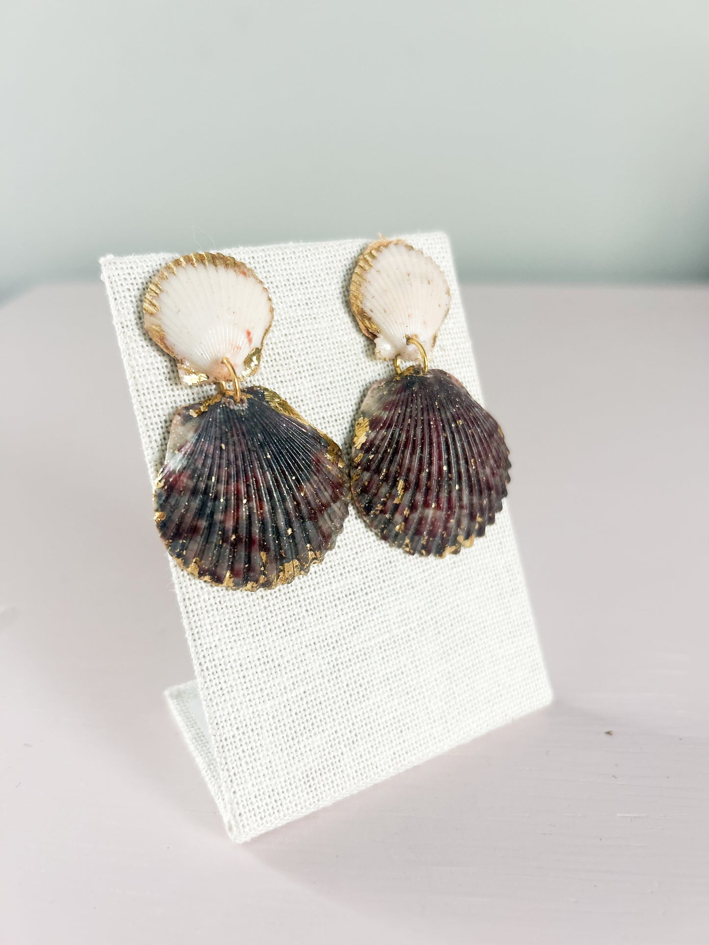 Cream and Burgundy Invisible String Earrings