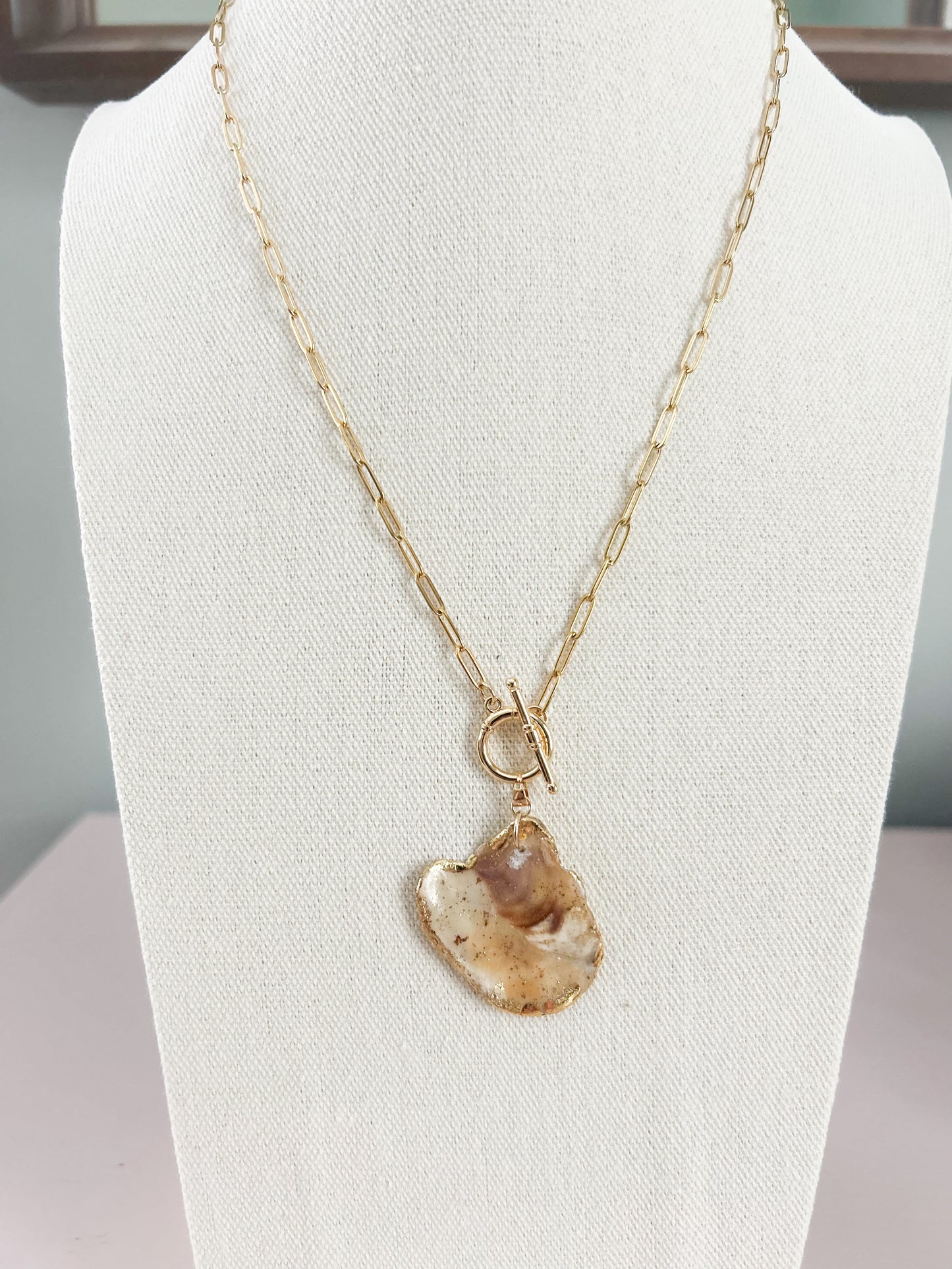 Tan Pearlized Shell Paperclip Call It What You Want Necklace
