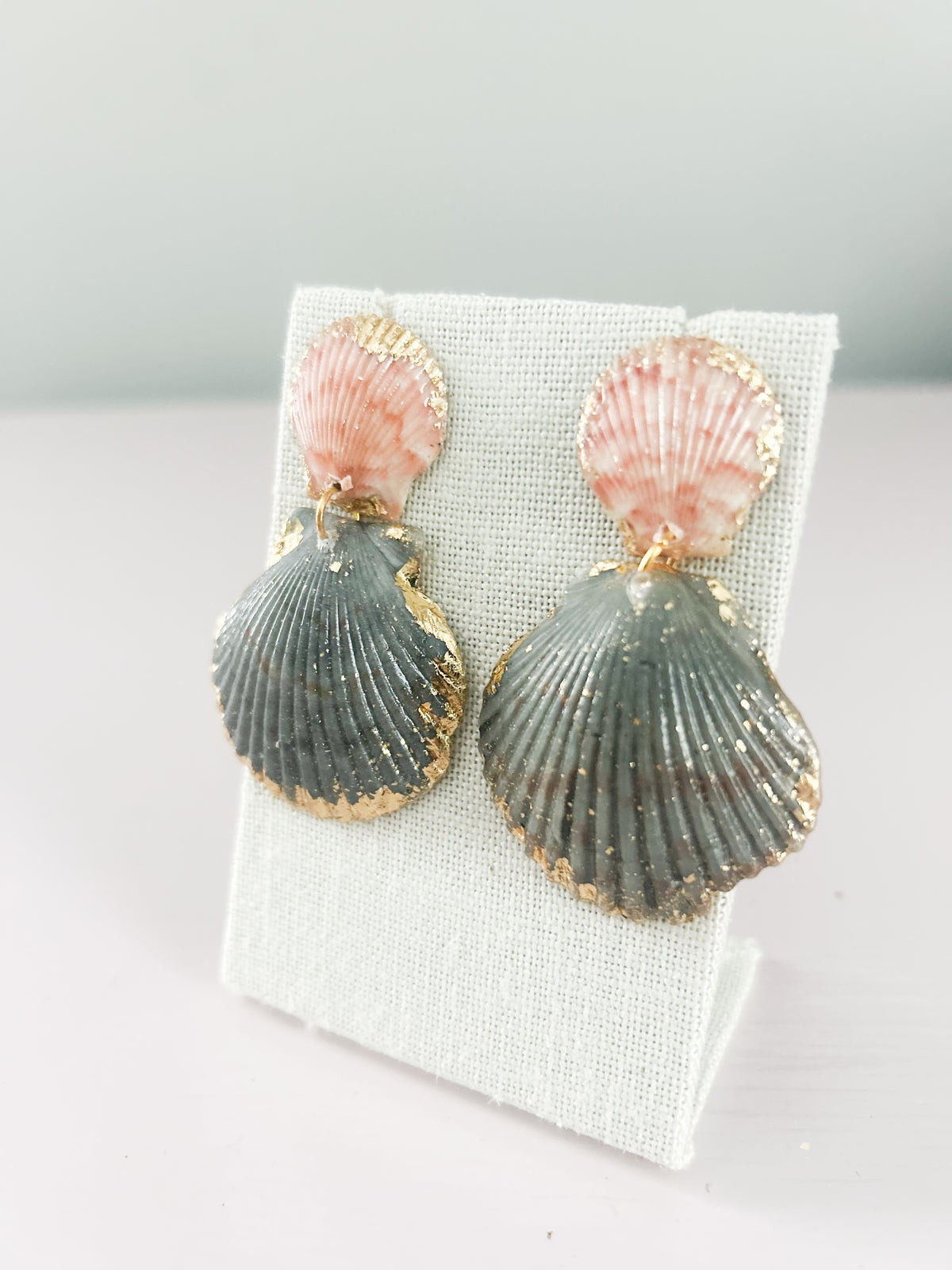 Peach and Grey Invisible String Earrings
