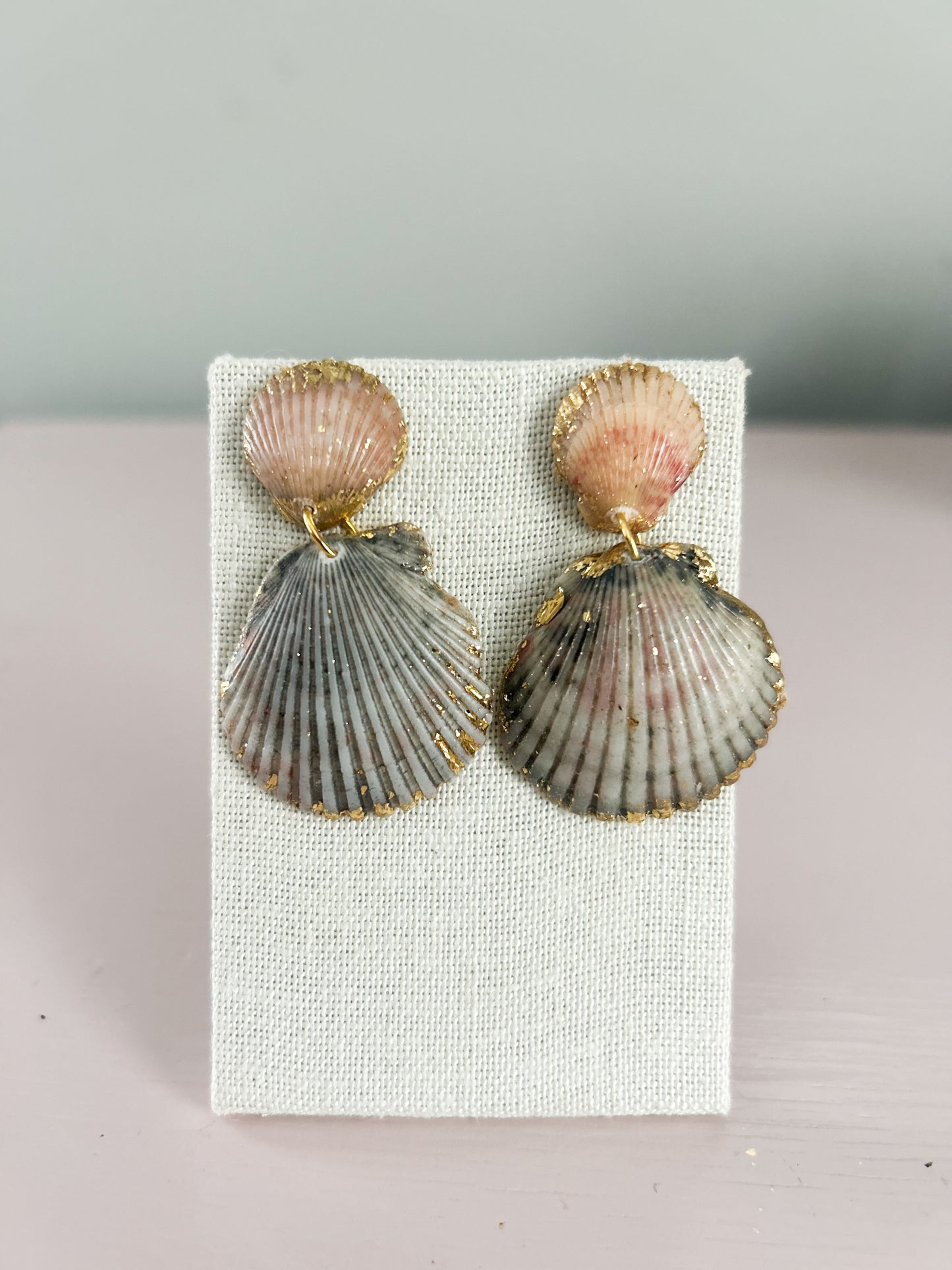 Orange and Grey Invisible String Medium Earrings