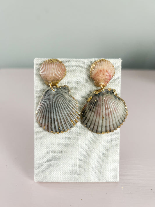 Orange and Grey Invisible String Medium Earrings