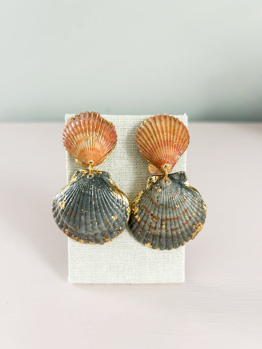 Orange and Grey Large Invisible String Earrings