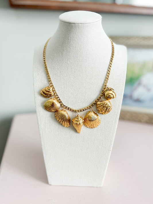 Gold Leaf Multi Shell Toggle Necklace