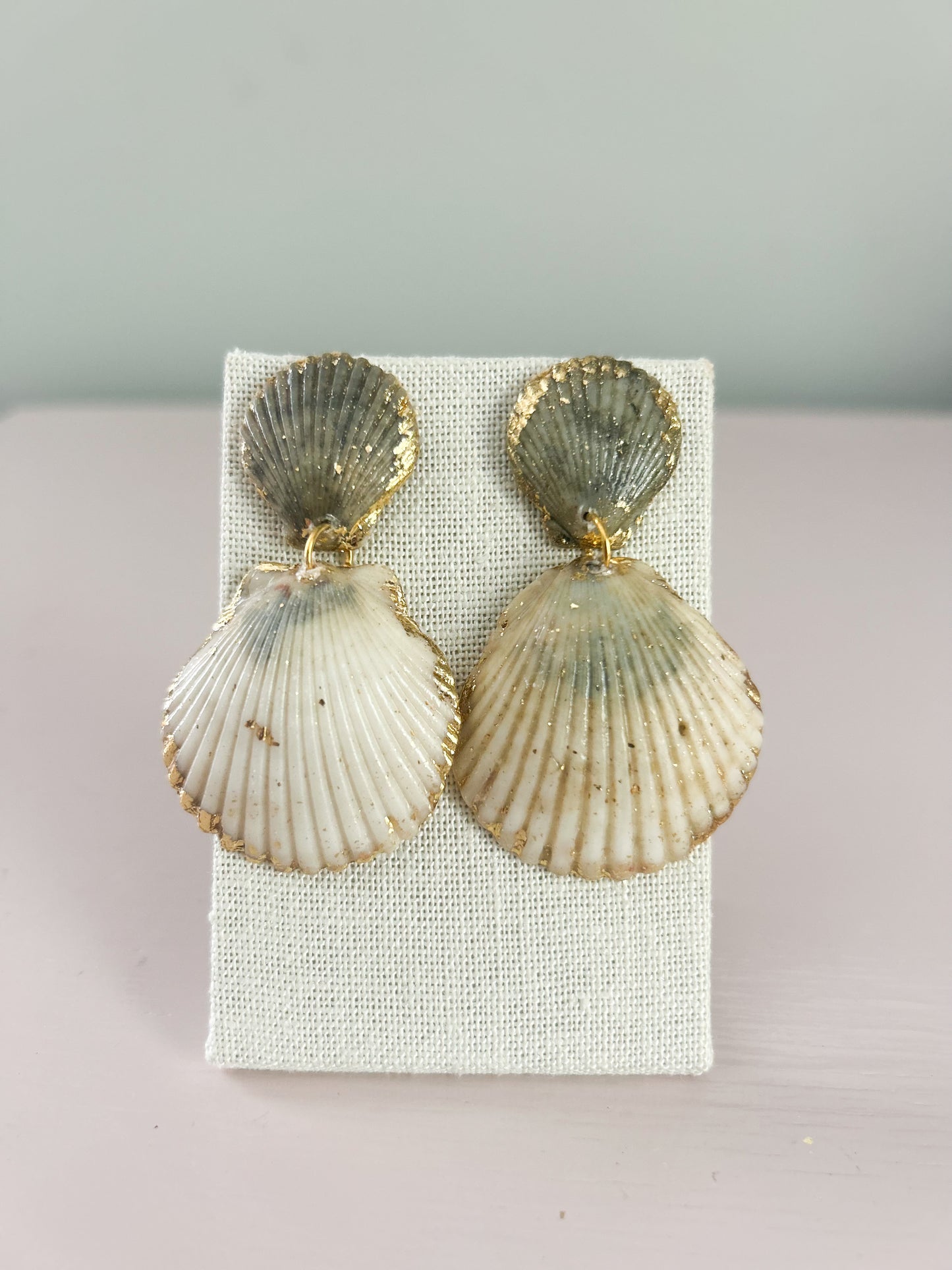 Cream and Blue Invisible String Earrings