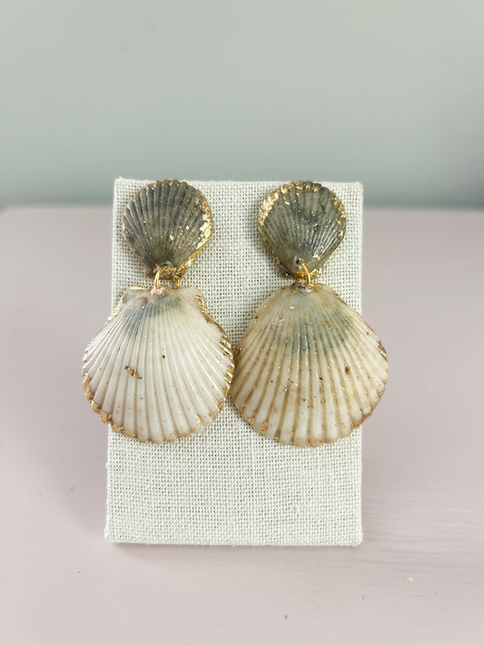 Cream and Blue Invisible String Earrings