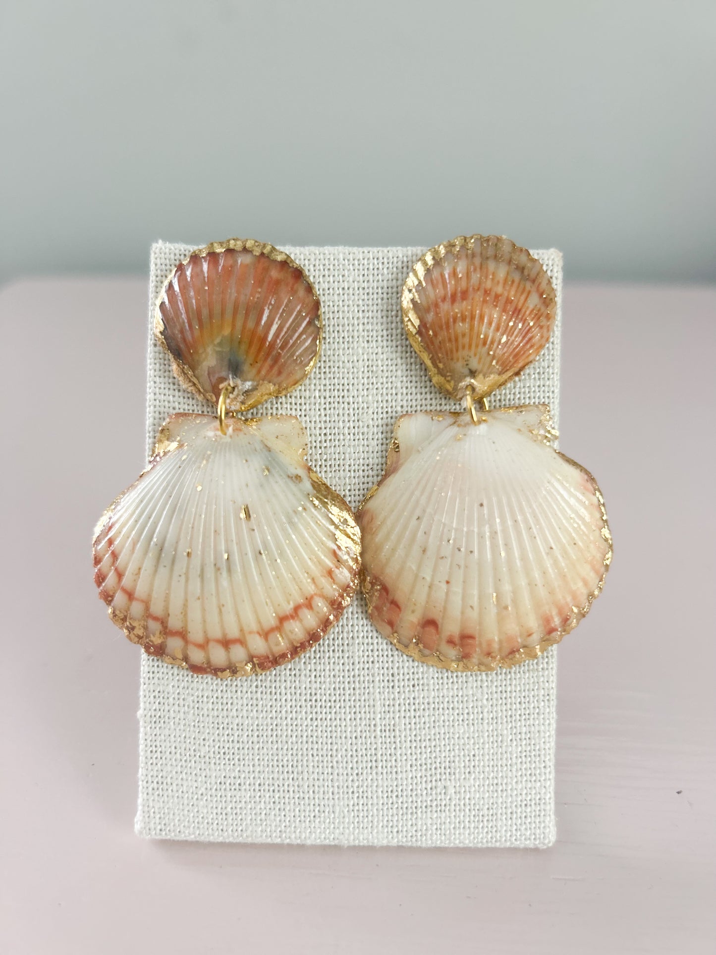 Orange and White Invisible String Earrings