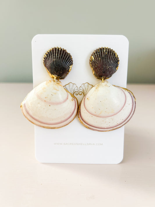 Purple and White Bittersweet Clam Invisible String Earrings