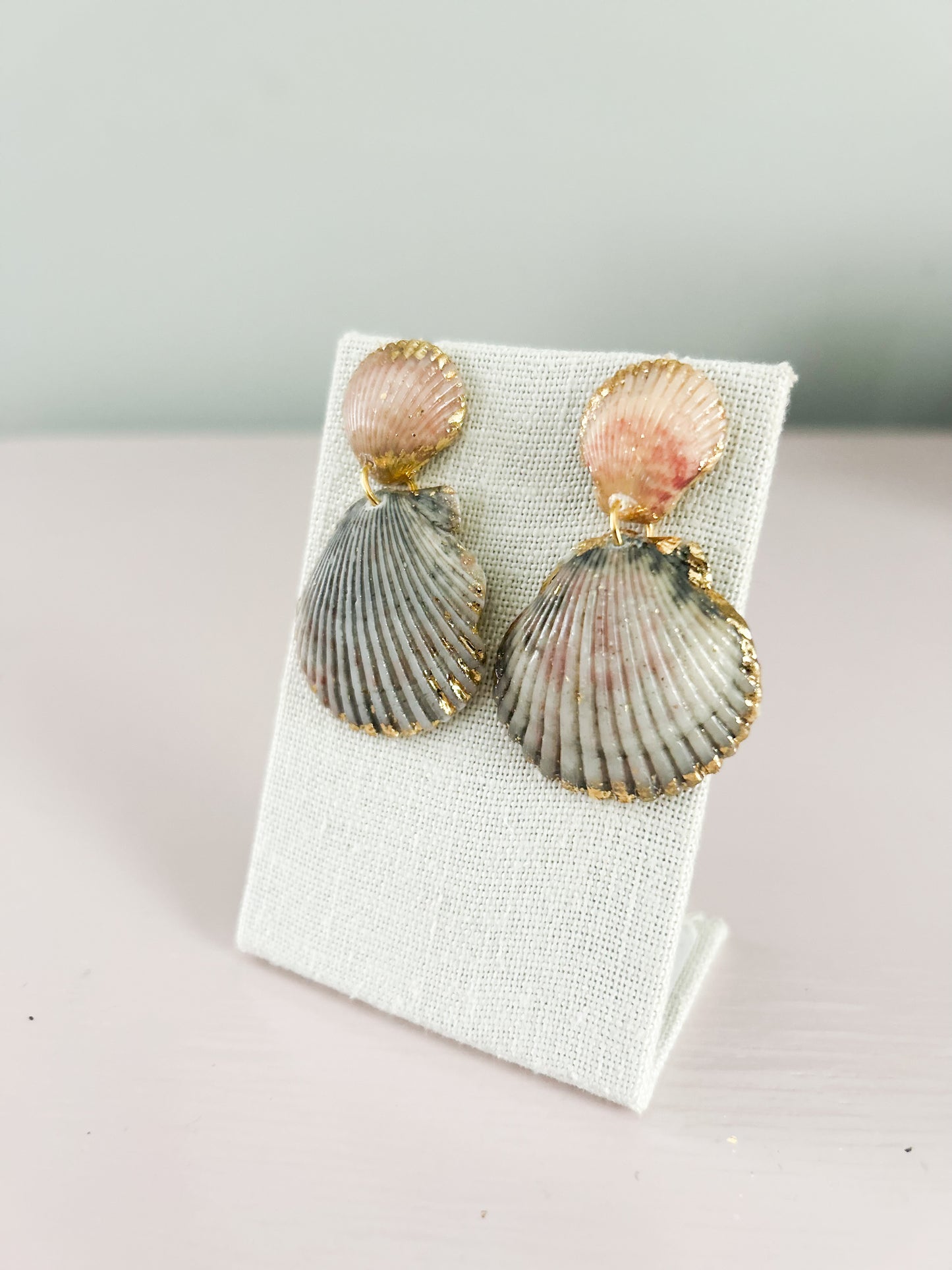 Orange and Grey Invisible String Medium Earrings