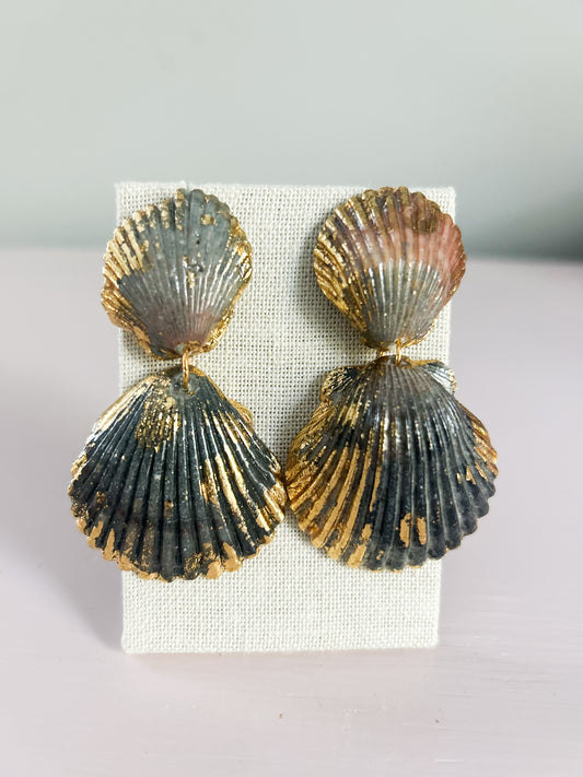 Grey and Gold Large Invisible String Earrings