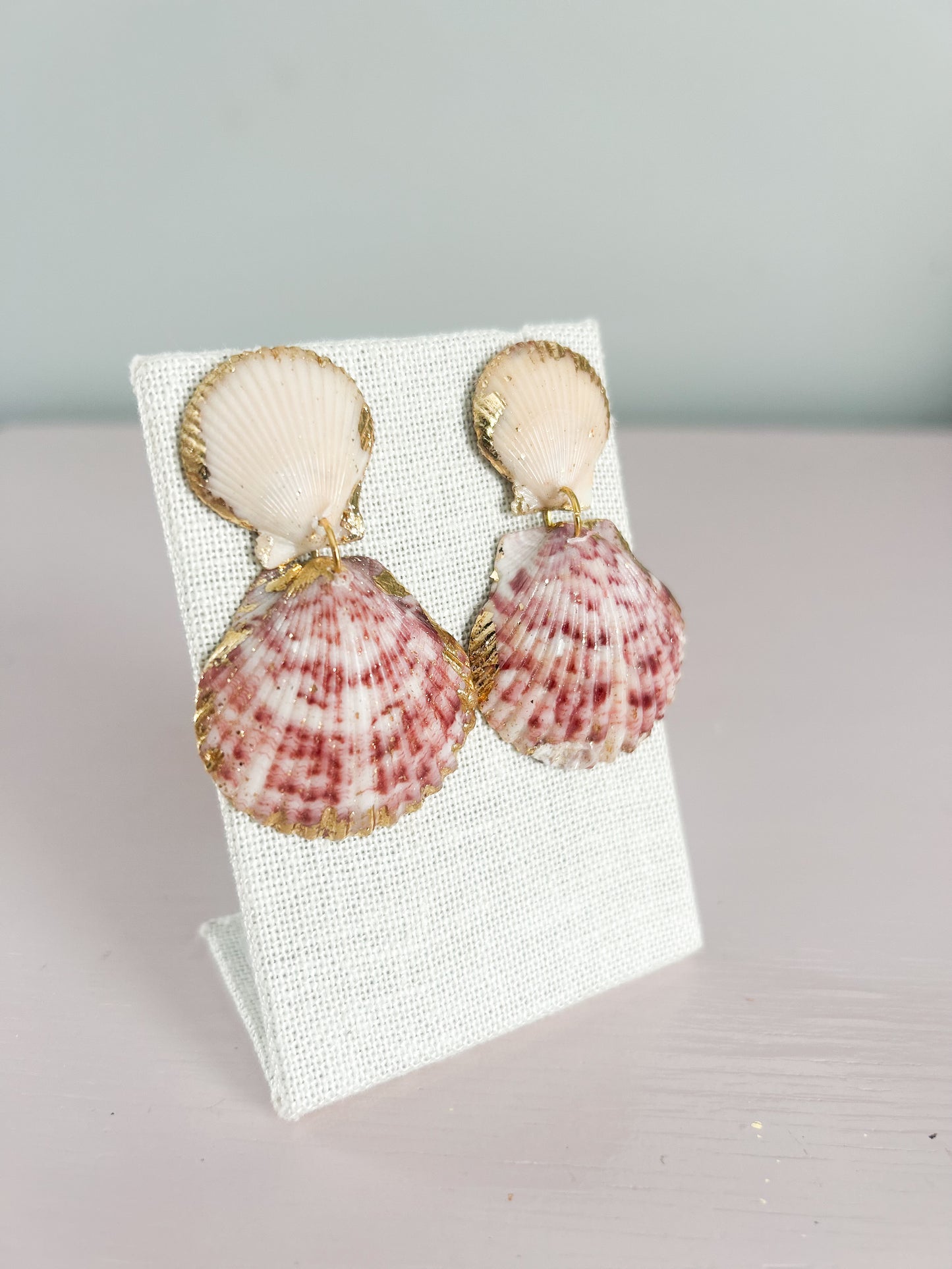 Red and White Invisible String Earrings