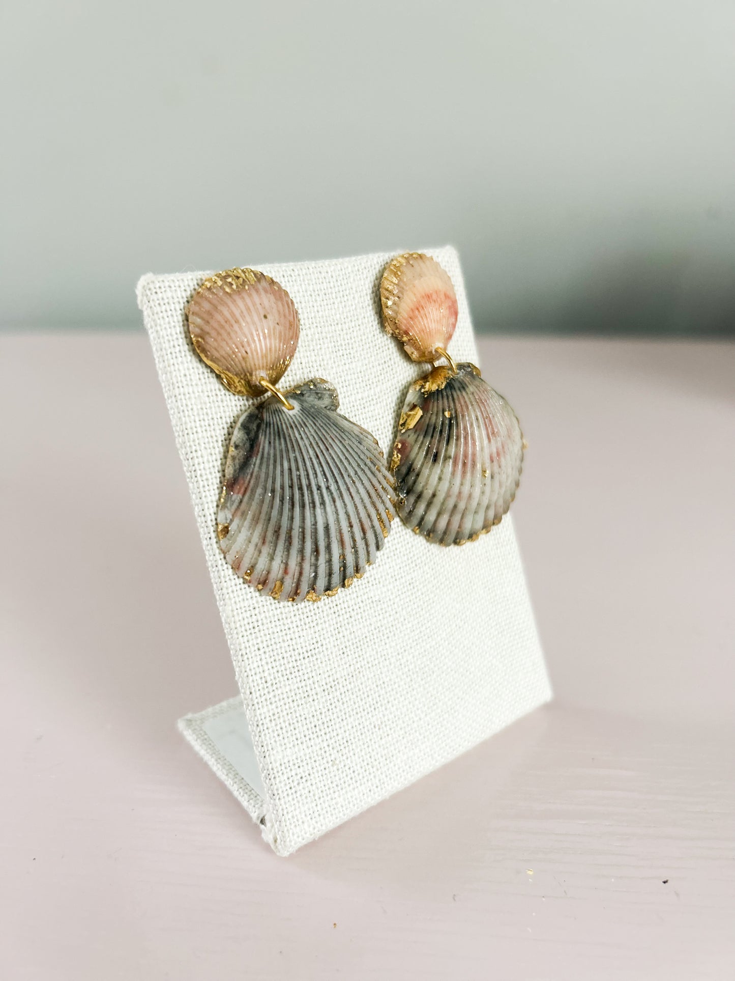 Orange and Grey Invisible String Medium Earrings