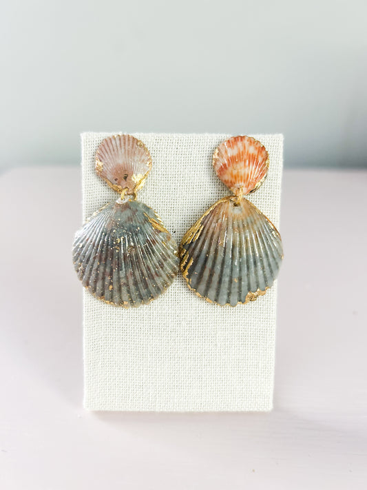 Orange and Grey Invisible String Medium Earrings