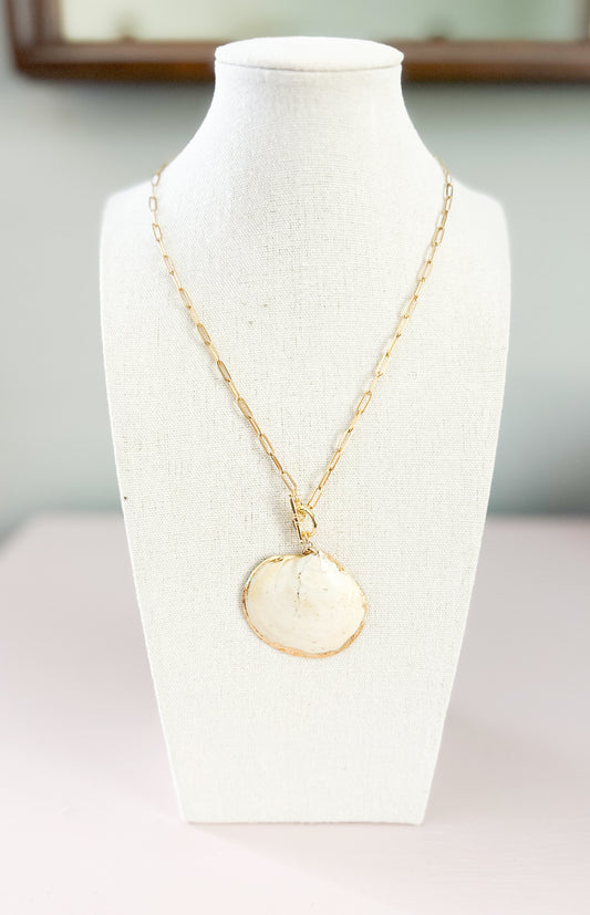 White Clam Shell Call It What You Want Paperclip Chain Necklace