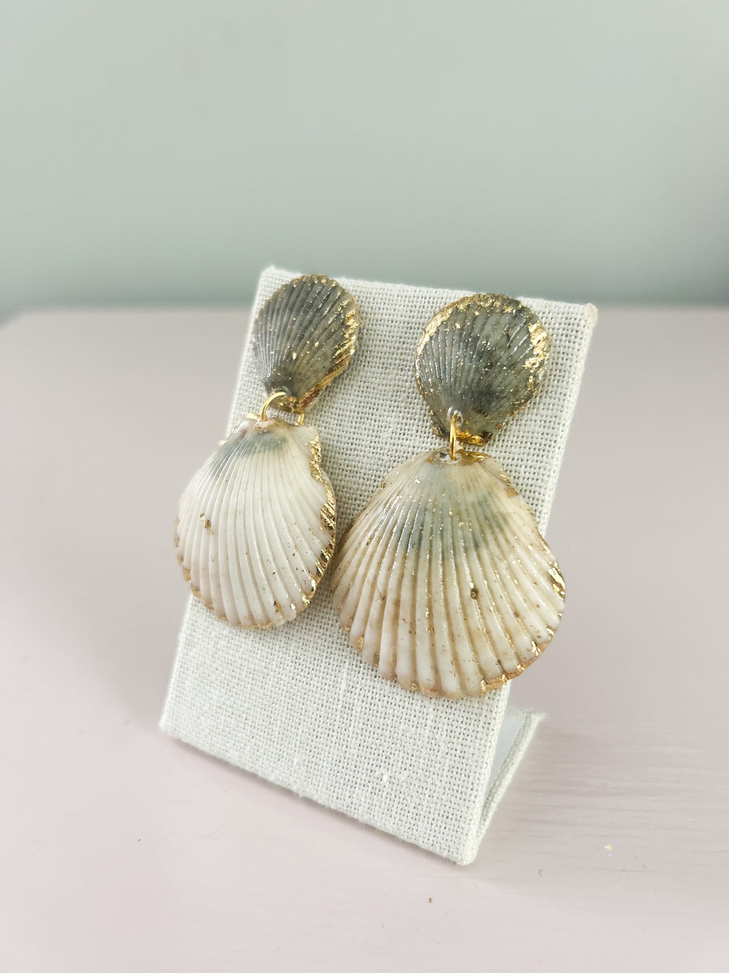 Cream and Blue Invisible String Earrings