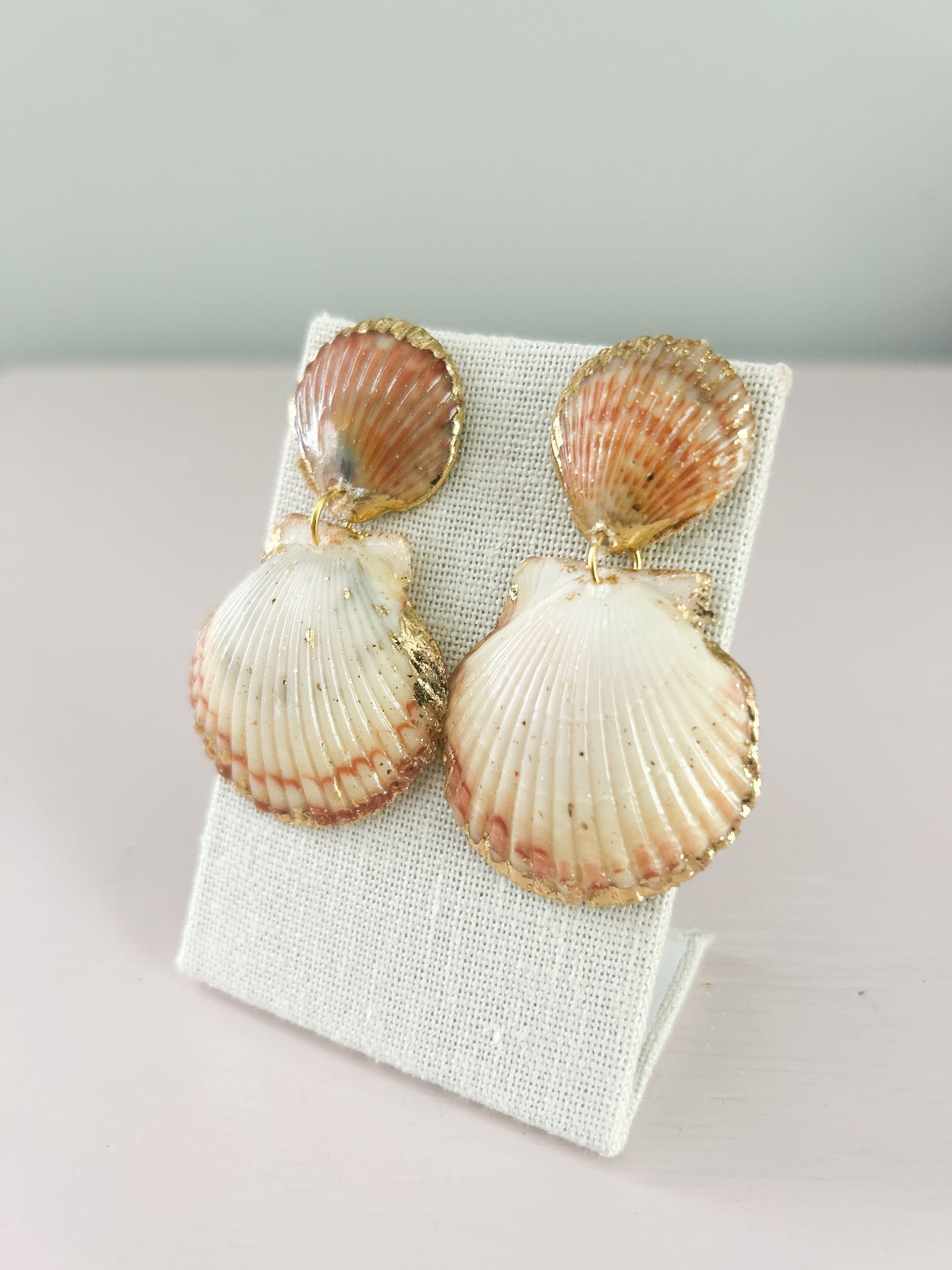Orange and White Invisible String Earrings