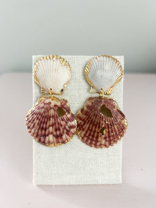Red and White Marbleized Invisible String Earrings