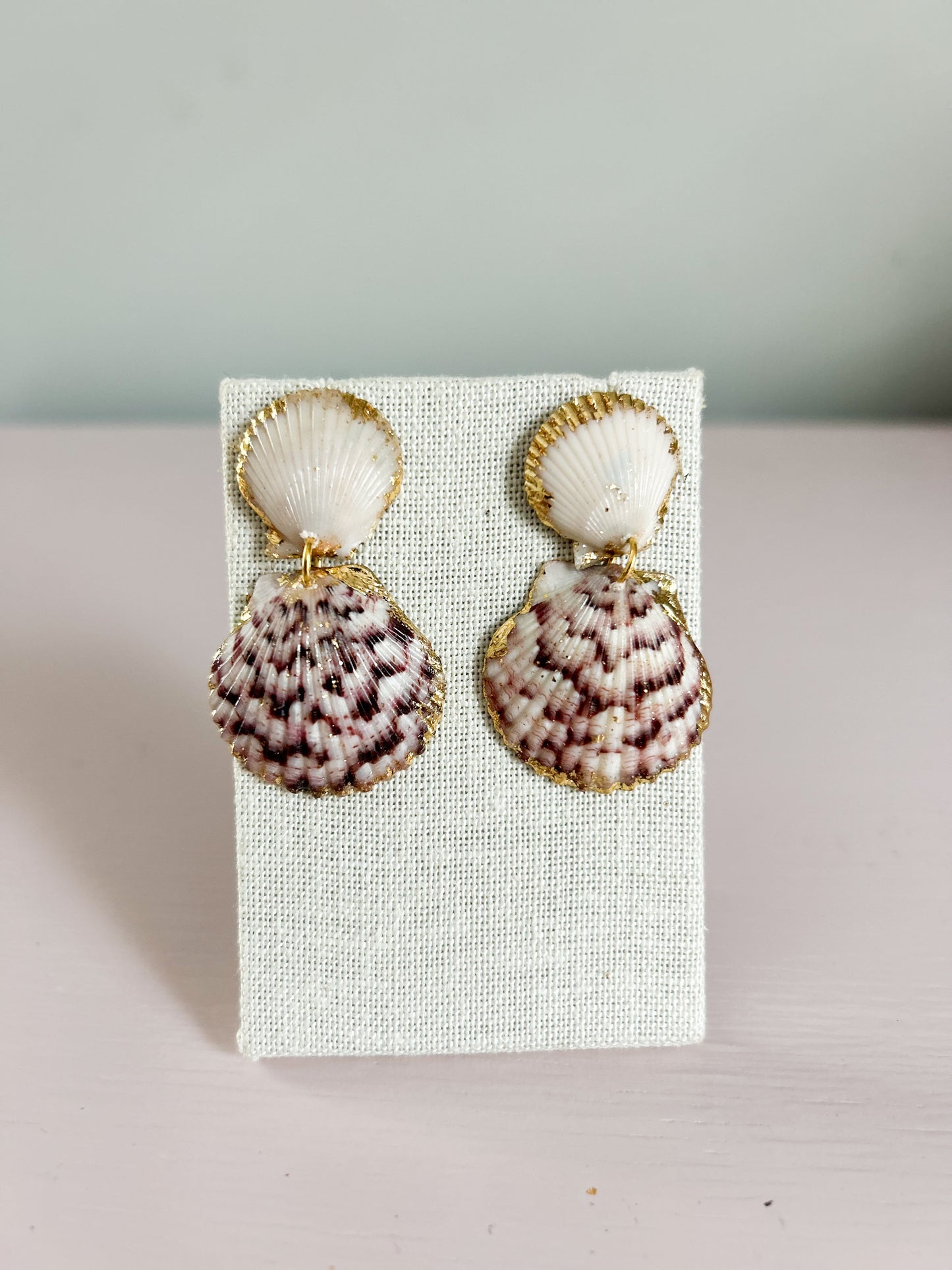 Purple and White Invisible String Earrings