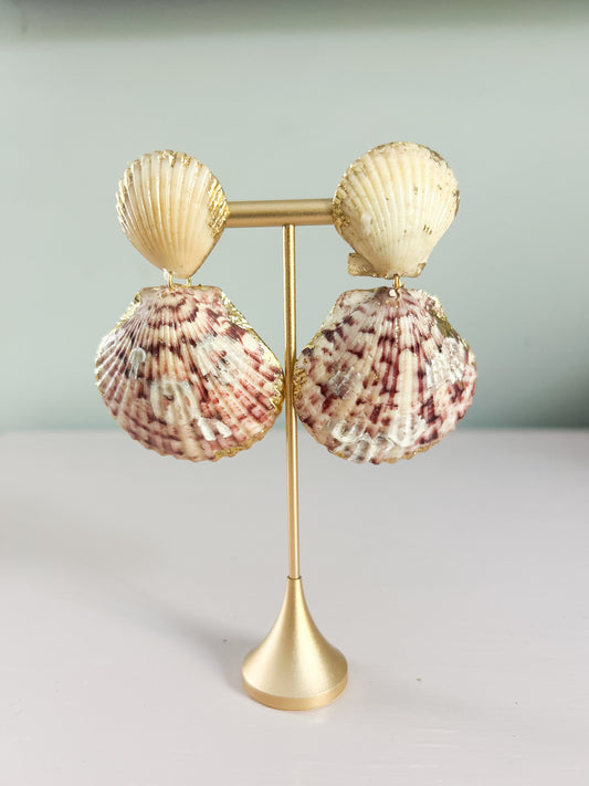 Large Cream and Red Invisible String Earrings