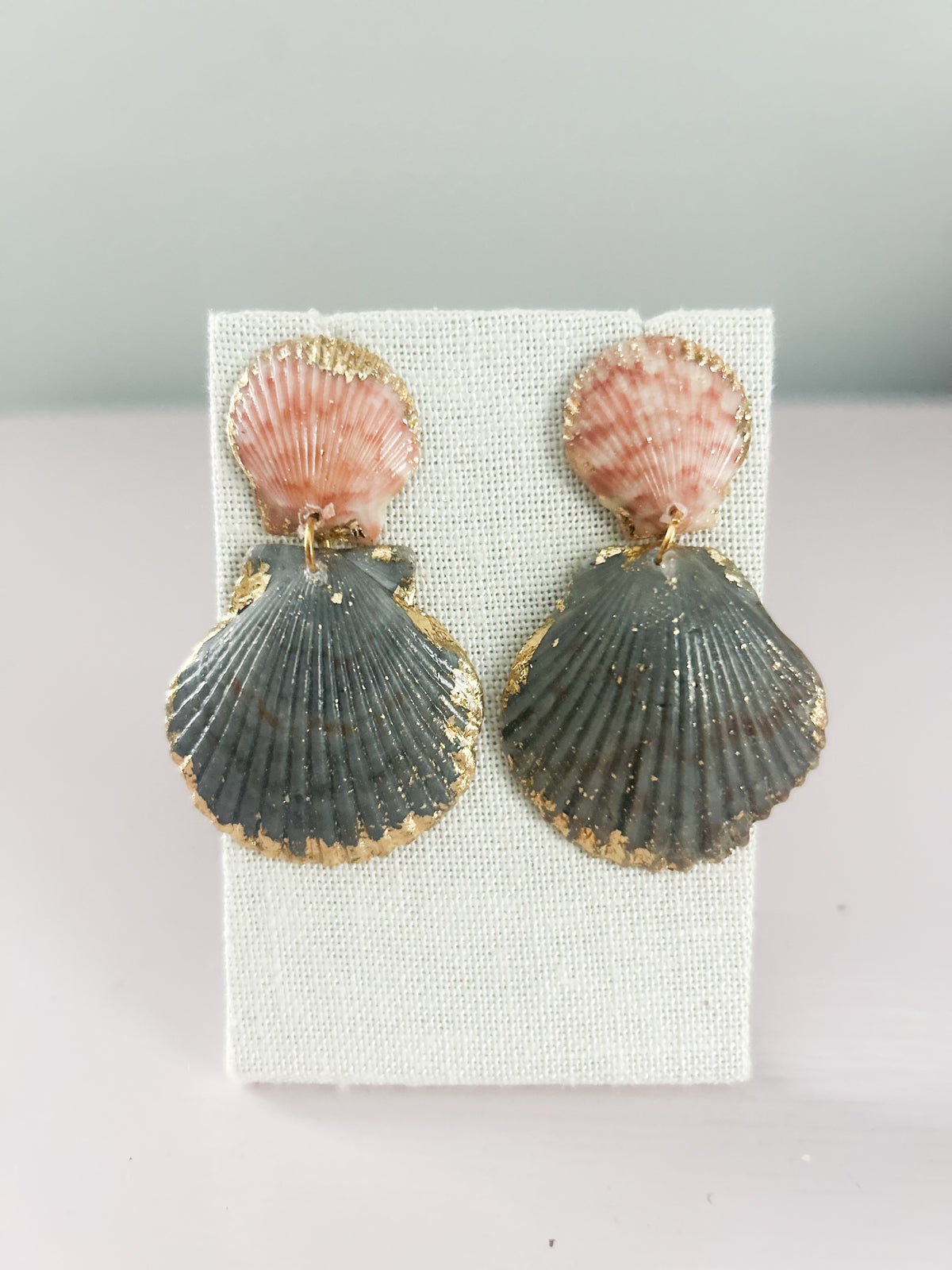 Peach and Grey Invisible String Earrings