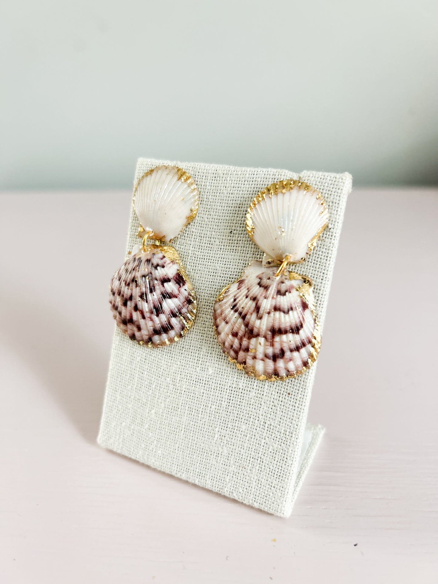 Purple and White Invisible String Earrings