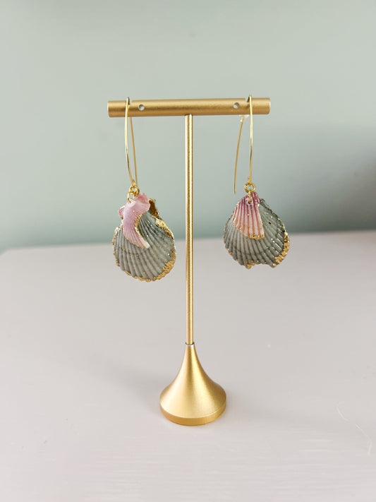 Grey and Pink Exile Hook Earrings