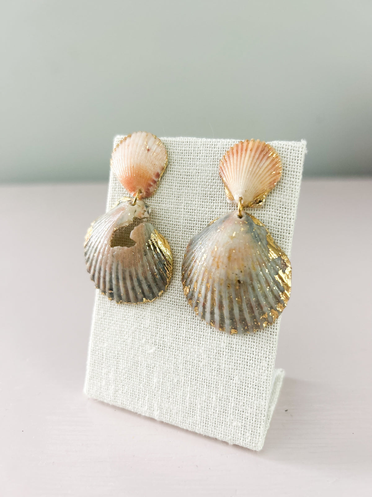 Orange and Grey Invisible String Medium Earrings
