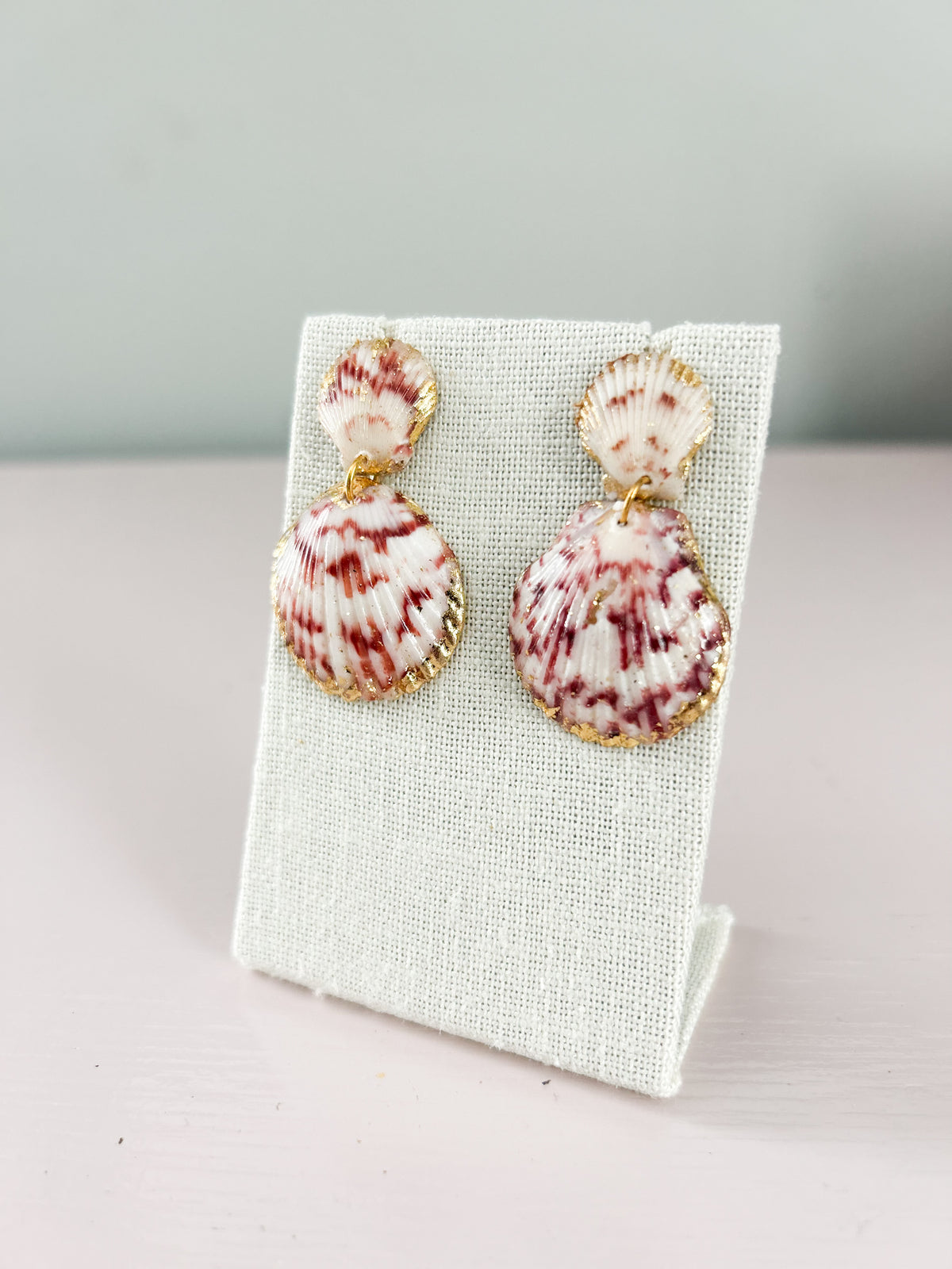 Red and White Invisible String Earrings