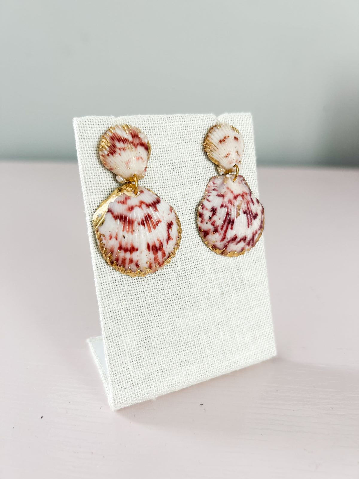Red and White Invisible String Earrings